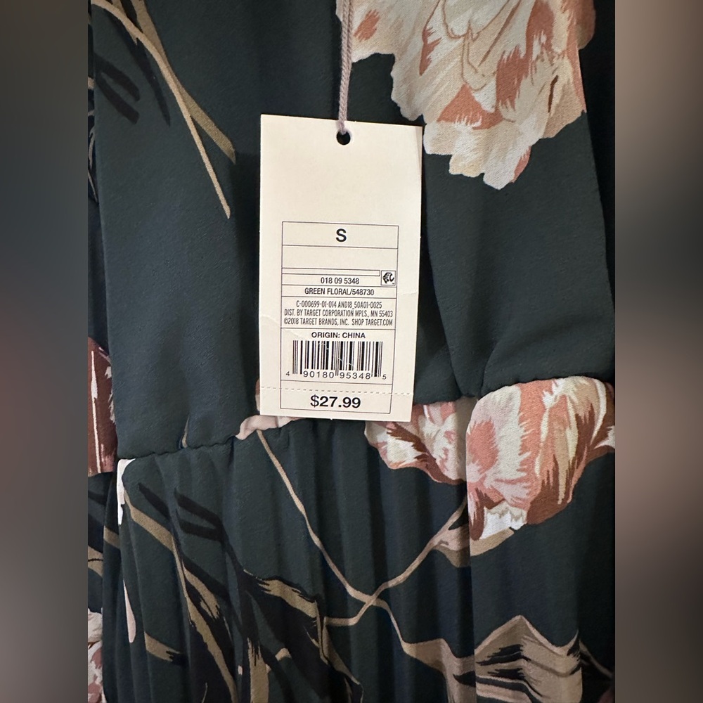 A New Day Dark Green Floral Pleated Midi Dress with Pink Blooms Small NWT - Picture 6 of 6